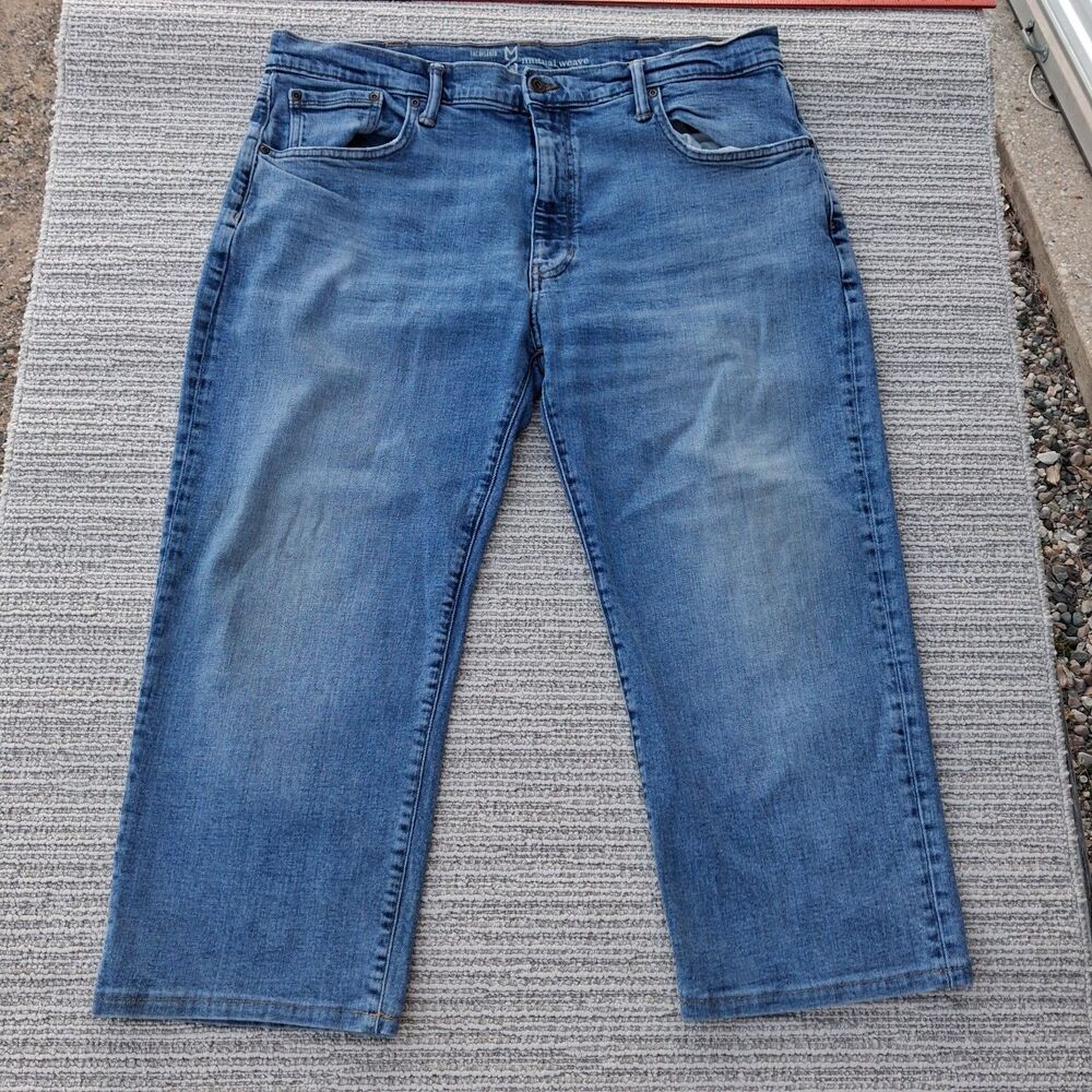 MUTUAL WEAVE THE RELAXED JEANS MENS 38x30 LIGHT WASH DENIM BLUE
